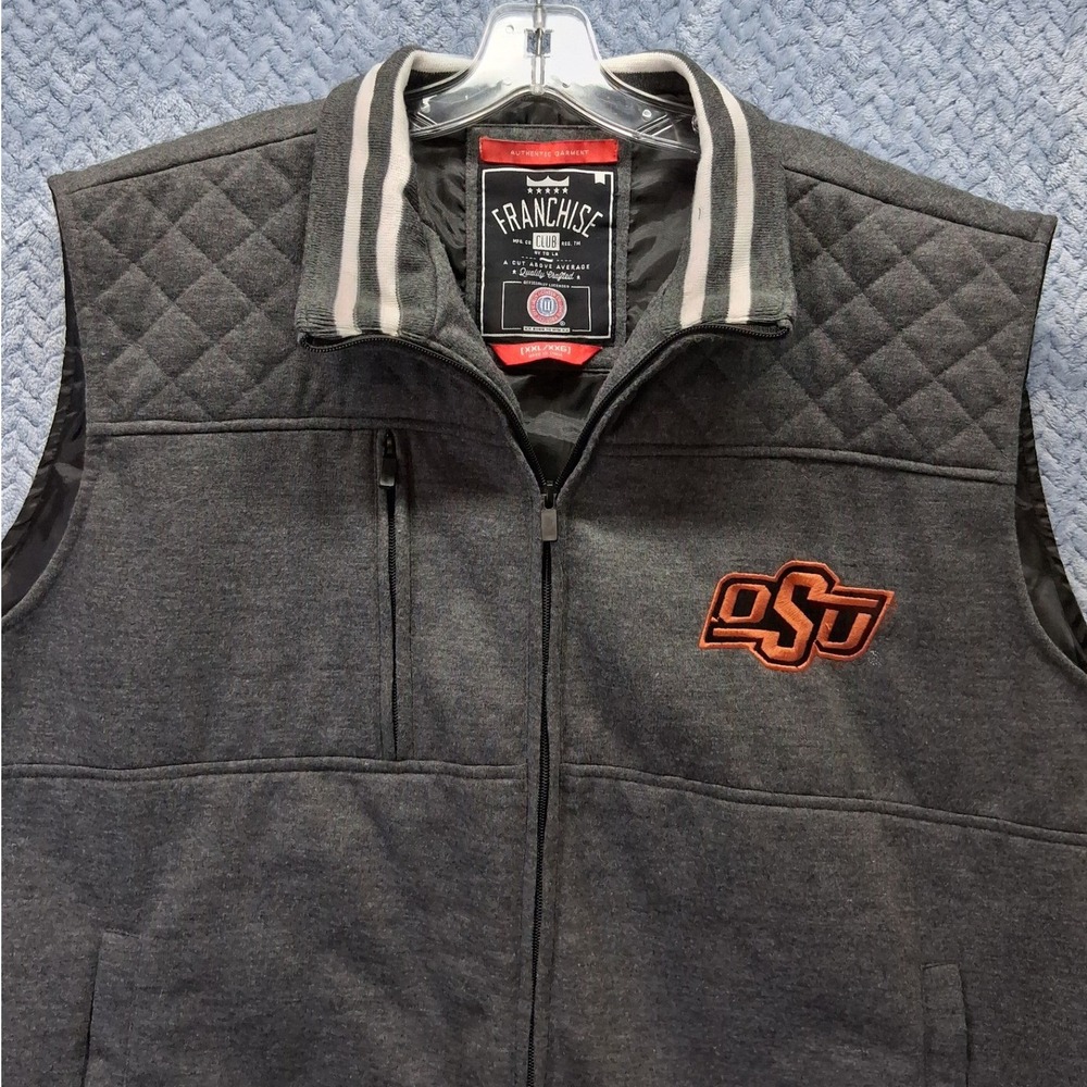 Franchise Club Oklahoma State Cowboys OSU Vest Mens XXL Grey Quilted Full Zip